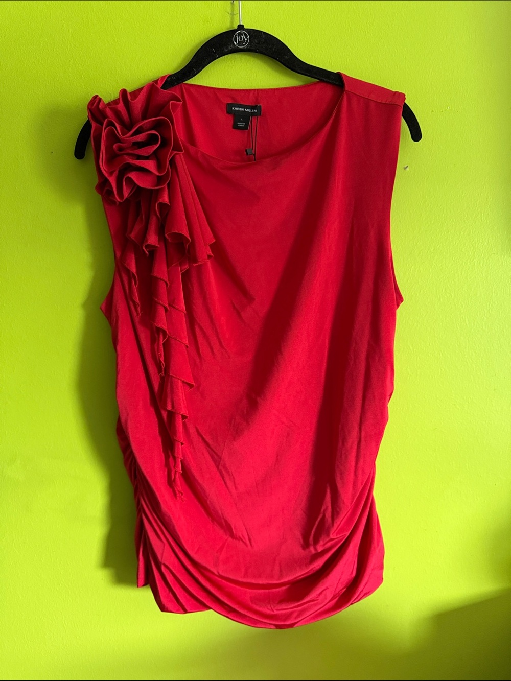 NWT Karen Millen Revolve Red Sleeveless Stretch Side Cinched Top Blouse Size L